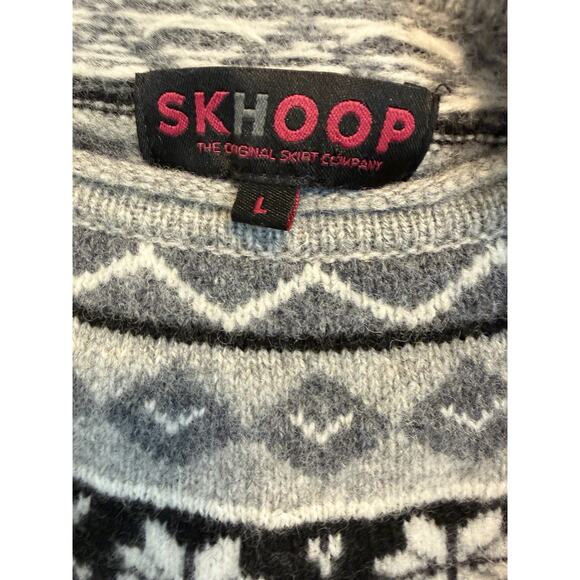 Skhoop | Lambswool Swedish Tunic Sweater Dress Fair isle Gray Black -Size Large - Picture 2 of 6